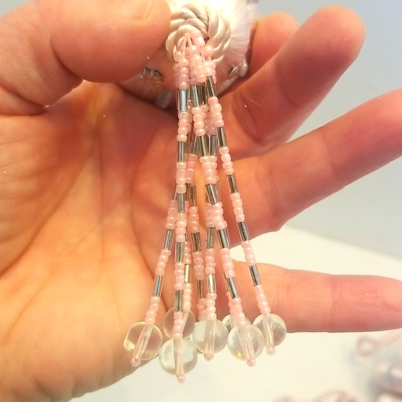 Pink Tassel Beaded Hanging Ornaments Set of Five - Picture 6 of 8